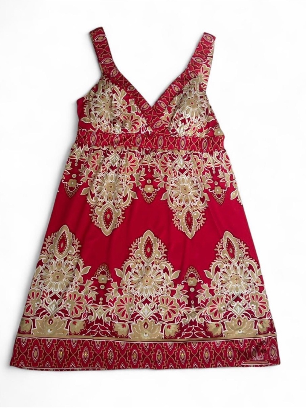 INC International Concepts Women’s XL red, gold and white design dress.